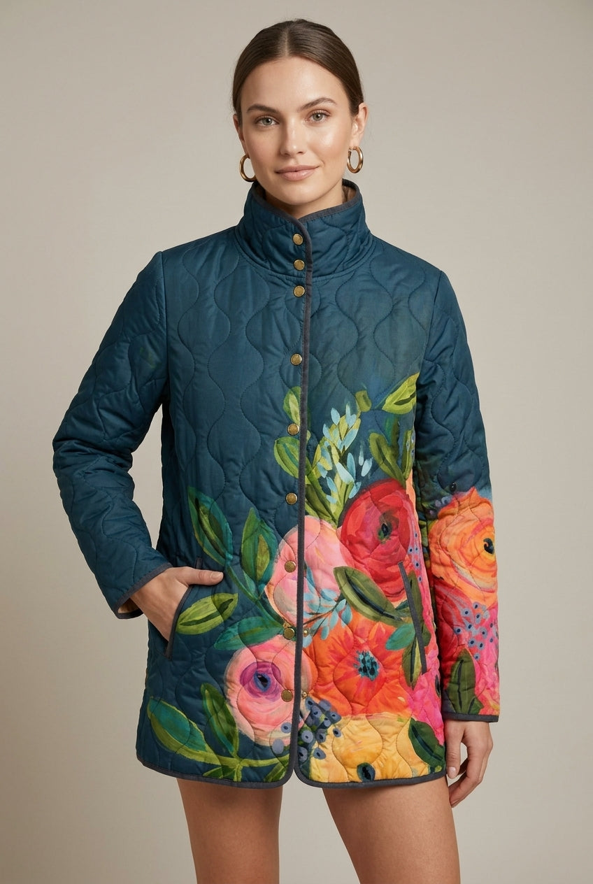 Women's Floral Puffer Jacket Reversible