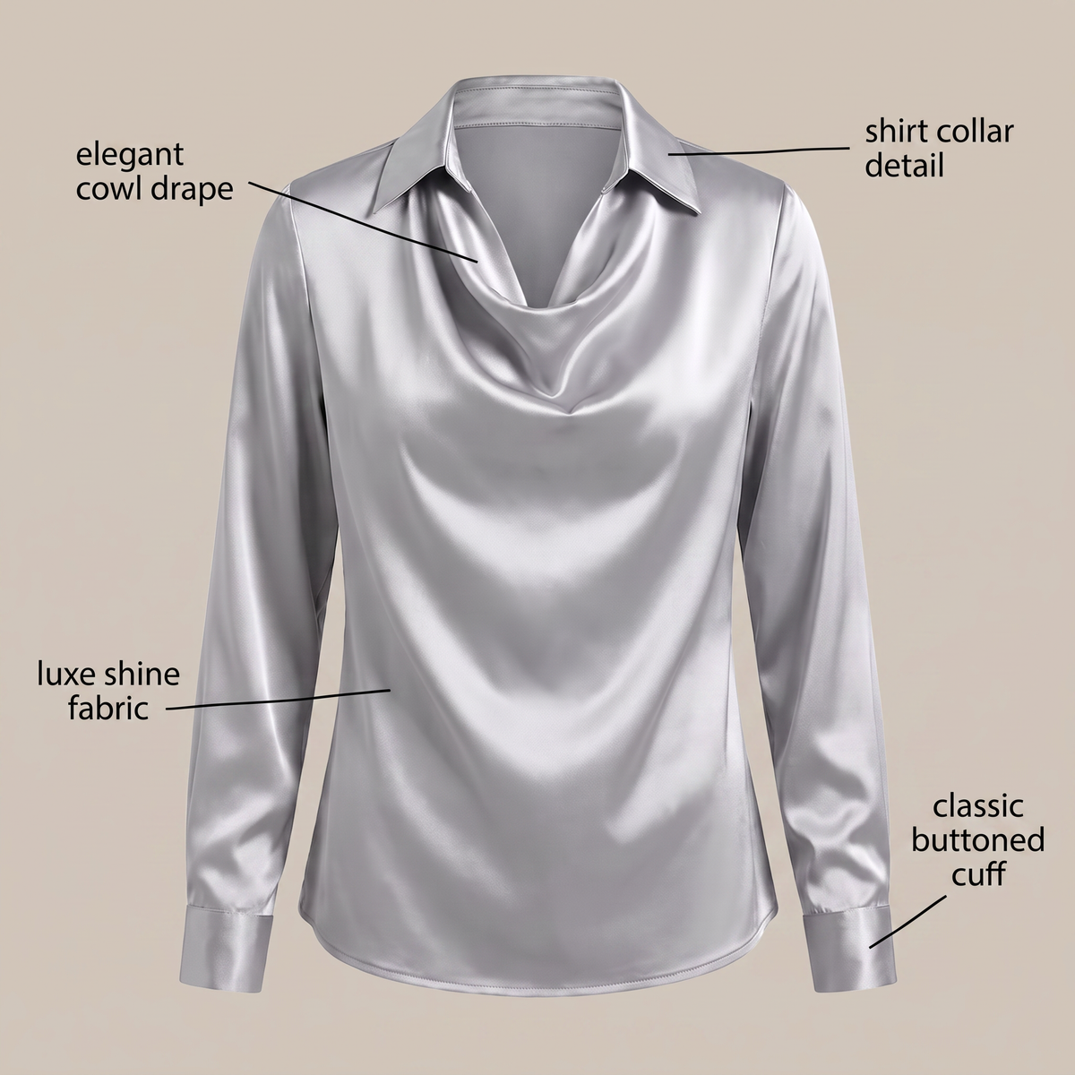 Women's Floral Satin-Effect Blouse with Cowl Neck