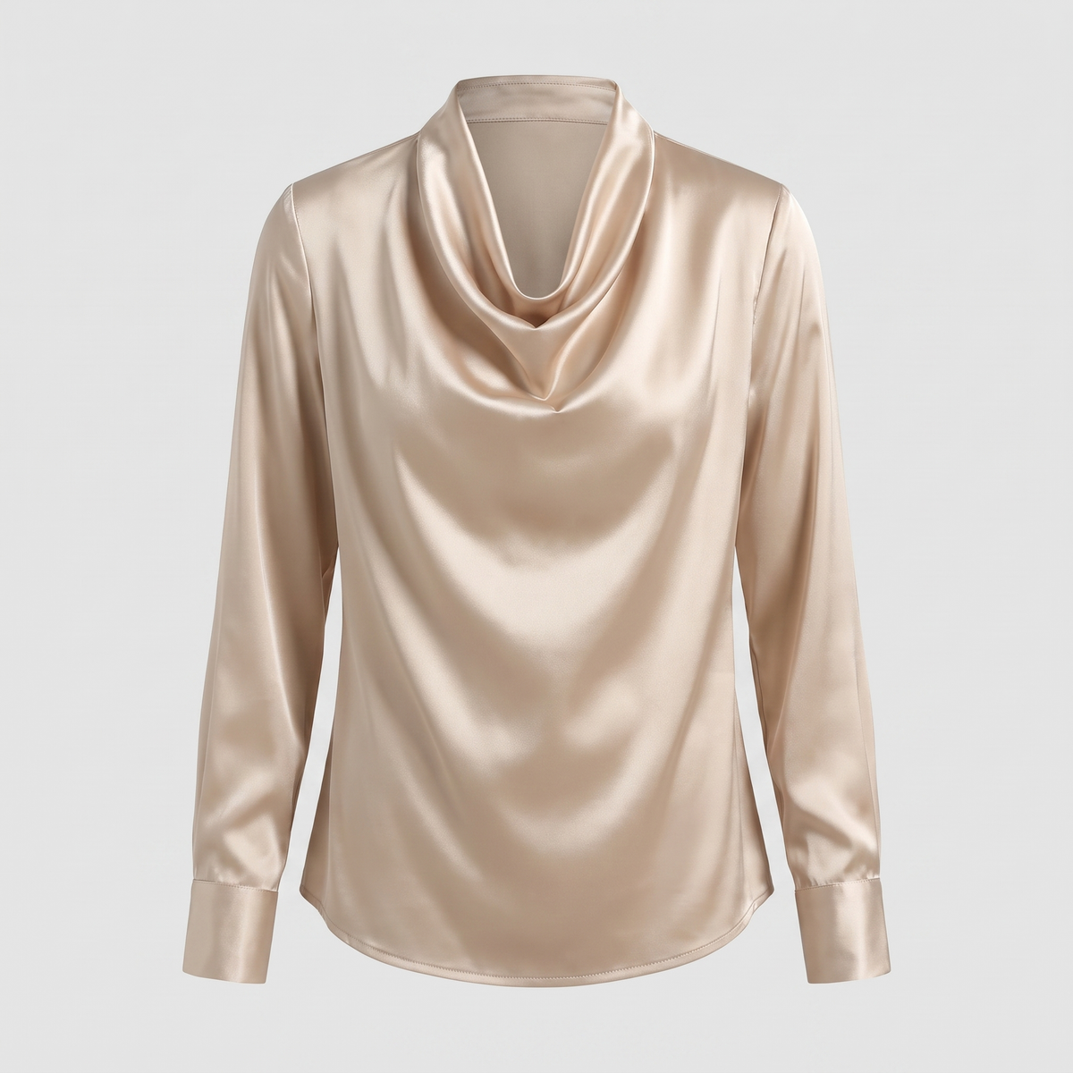 Women's Floral Satin-Effect Blouse with Cowl Neck - Champagne