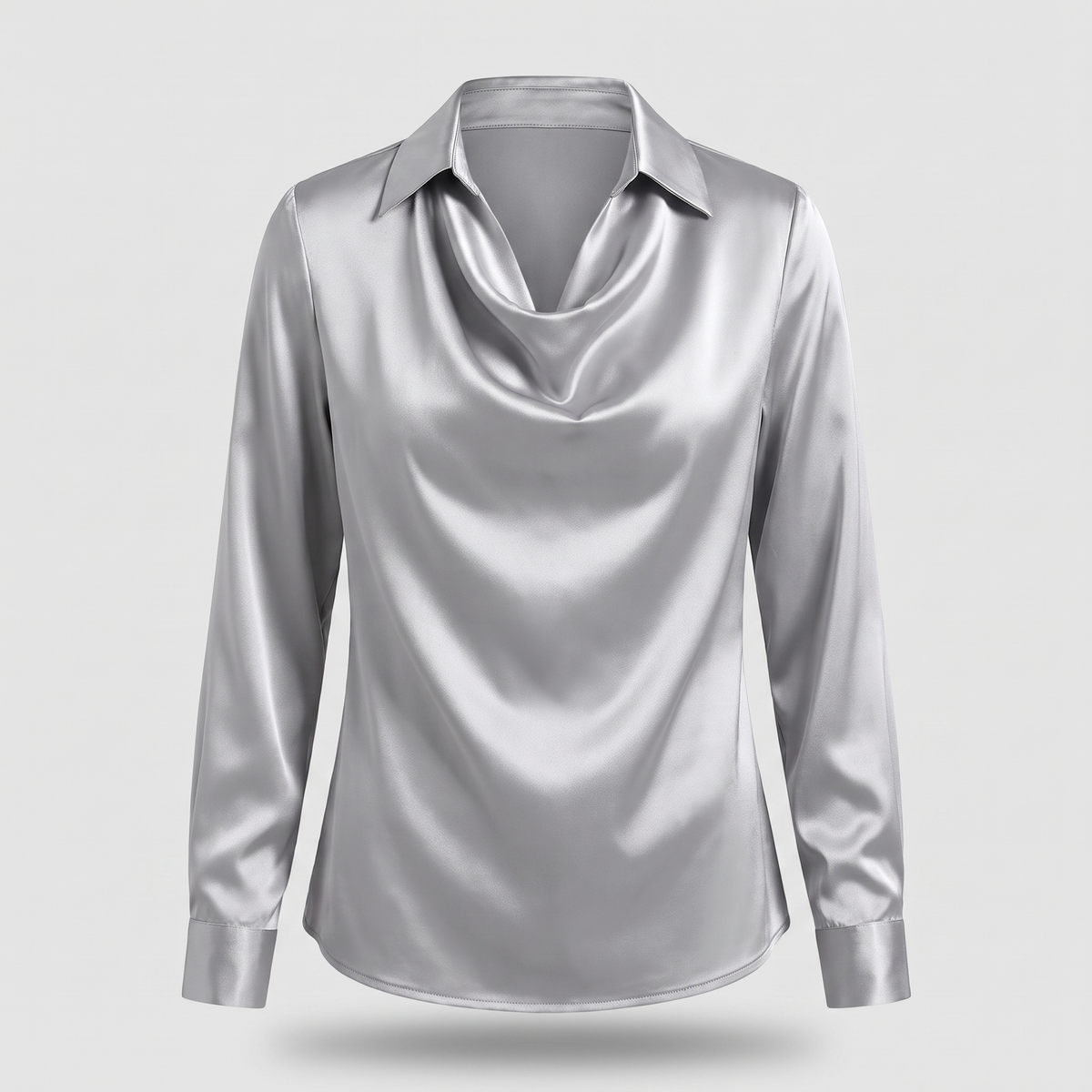 Women's Floral Satin-Effect Blouse with Cowl Neck - Silver