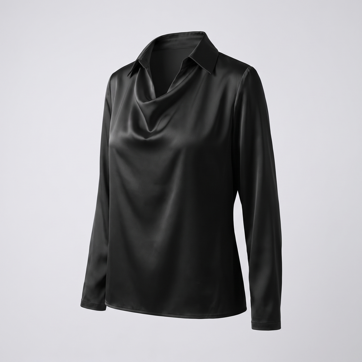 Women's Floral Satin-Effect Blouse with Cowl Neck - Black