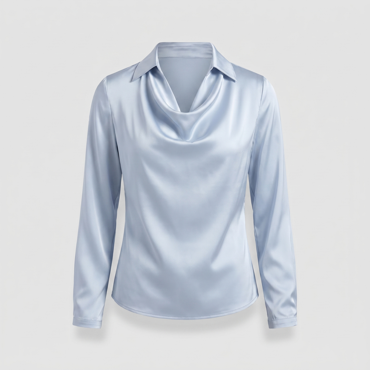 Women's Floral Satin-Effect Blouse with Cowl Neck - Light Blue