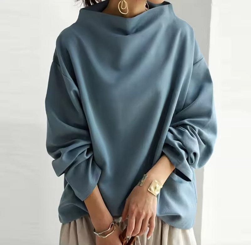 Women's Oversized Funnel Neck Sweatshirt - Blue