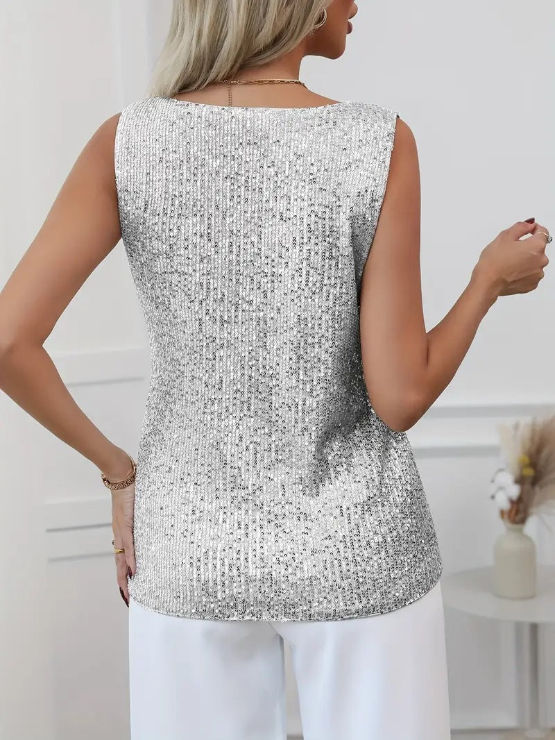 Joyce - Women's Glitter Party Top with V Neck