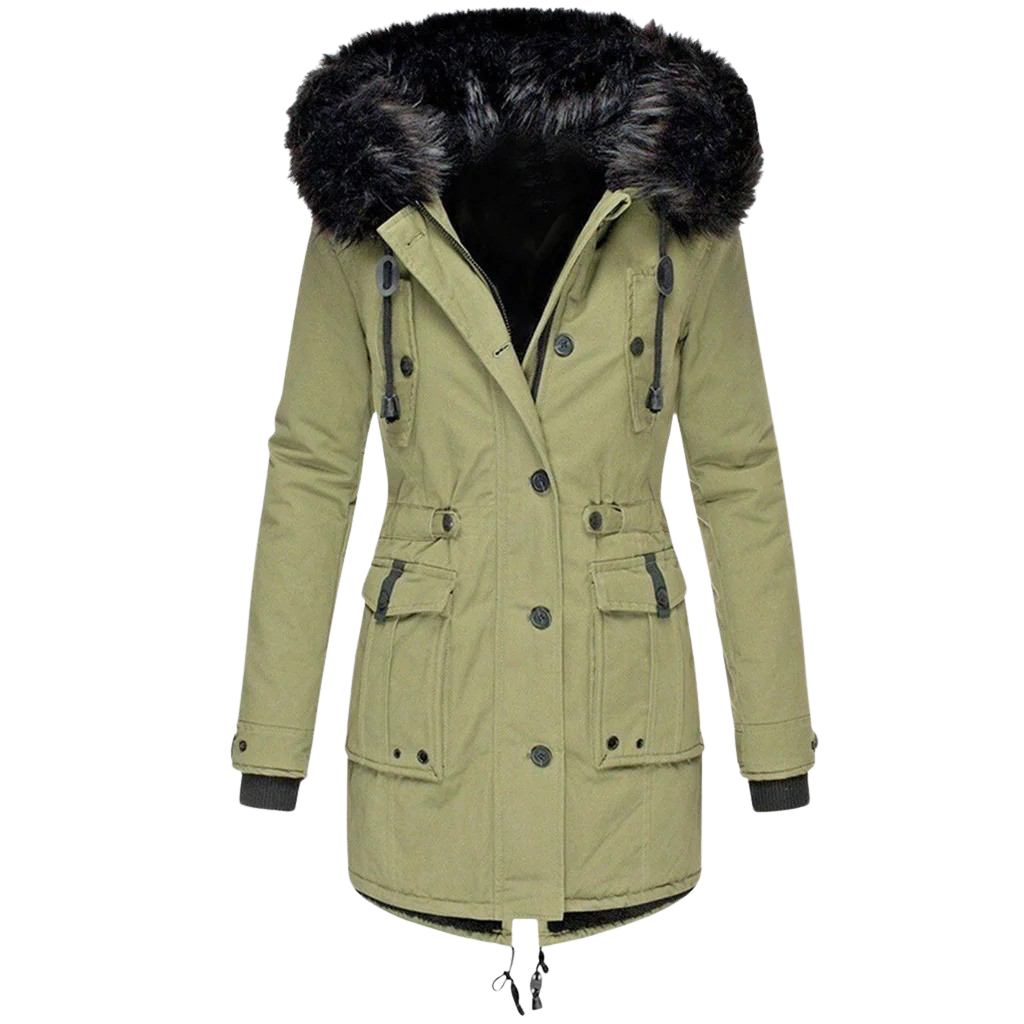 Women's Hooded Faux Fur Parka - Green