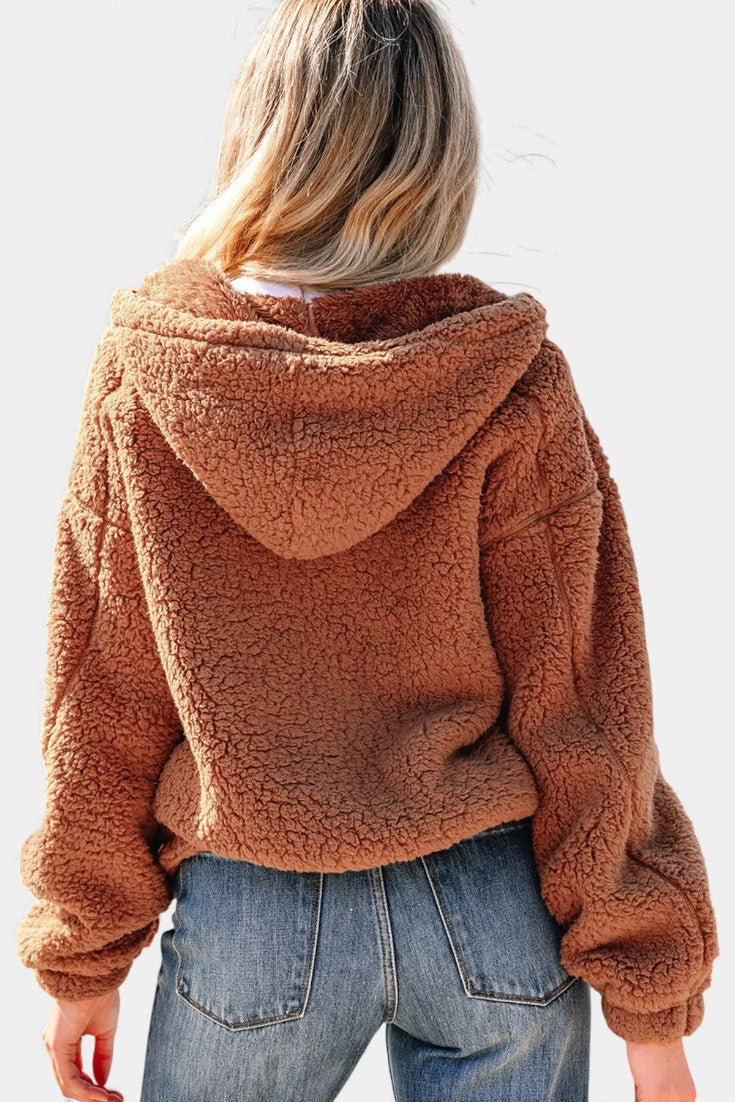 Women's Hooded Teddy Jacket with Zip Fastening
