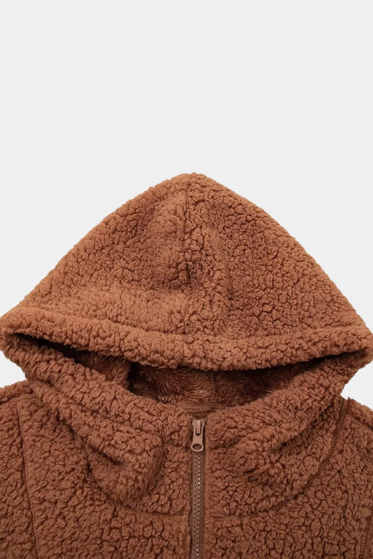 Women's Hooded Teddy Jacket with Zip Fastening