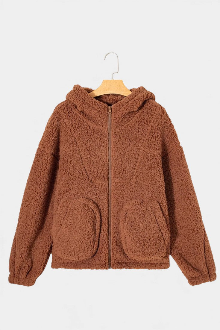 Women's Hooded Teddy Jacket with Zip Fastening