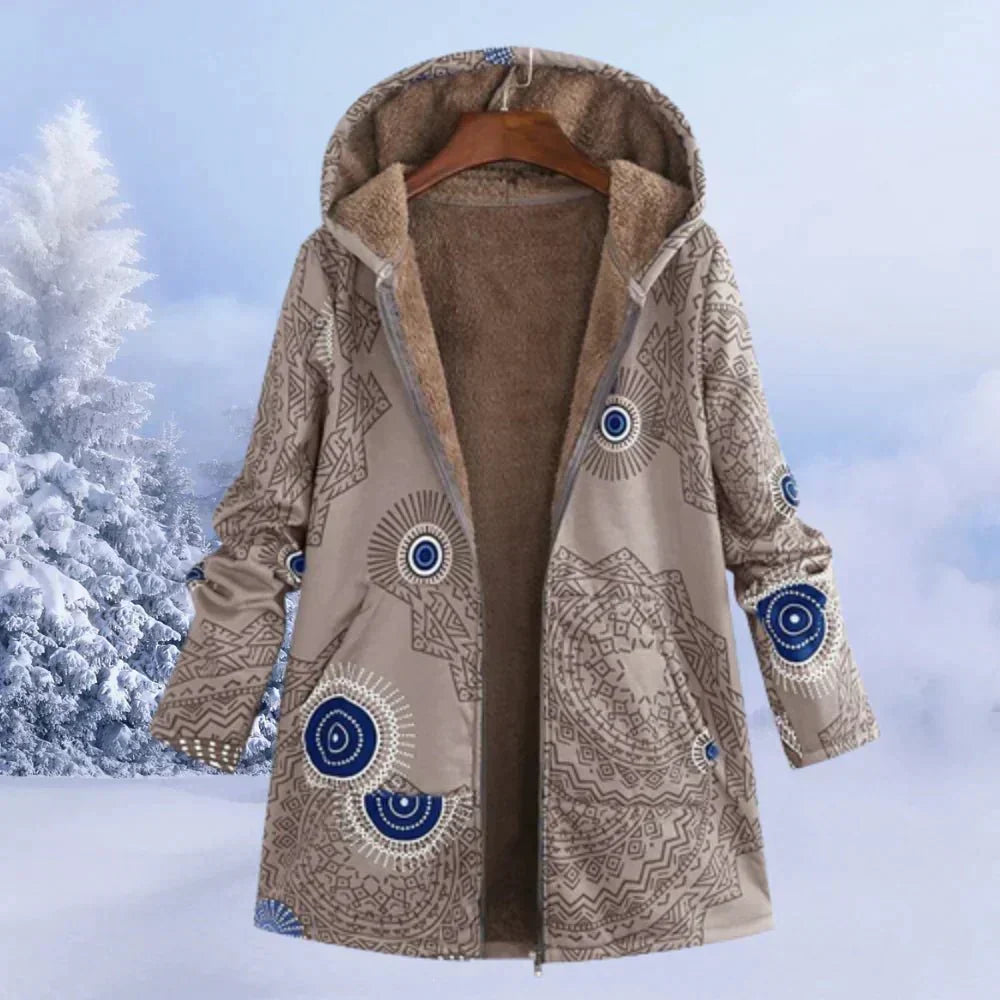 Anne - Cappotto invernale con cappuccio da donna in sherpa floreale