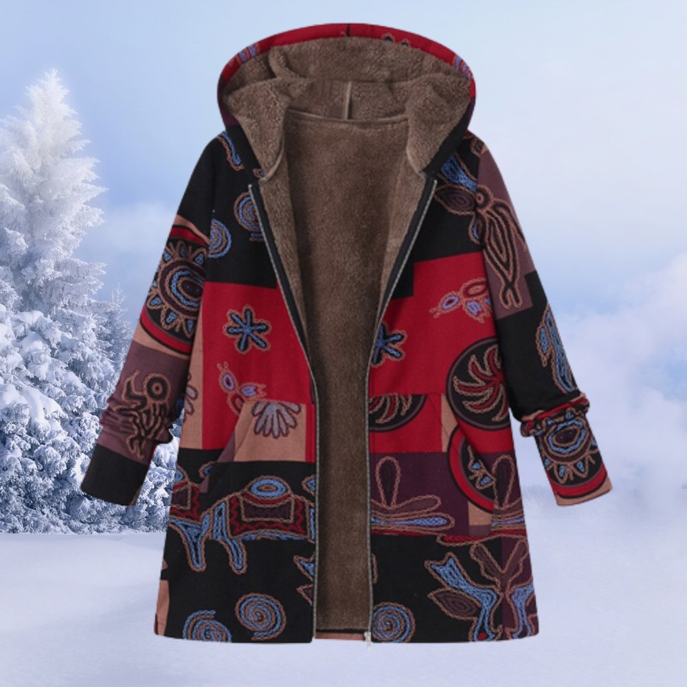 Anne - Cappotto invernale con cappuccio da donna in sherpa floreale