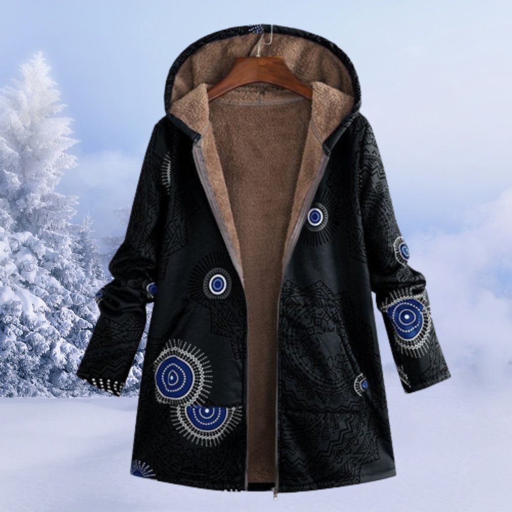Anne - Cappotto invernale con cappuccio da donna in sherpa floreale