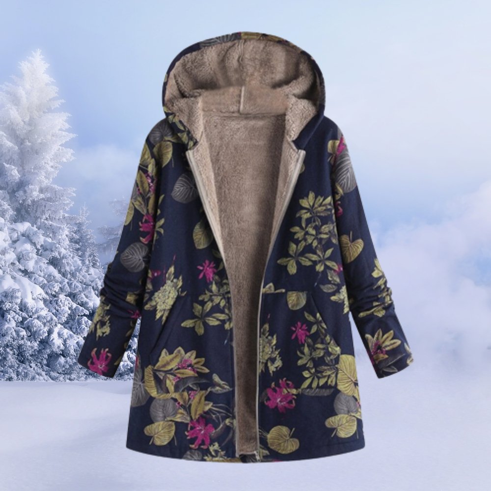 Anne - Cappotto invernale con cappuccio da donna in sherpa floreale
