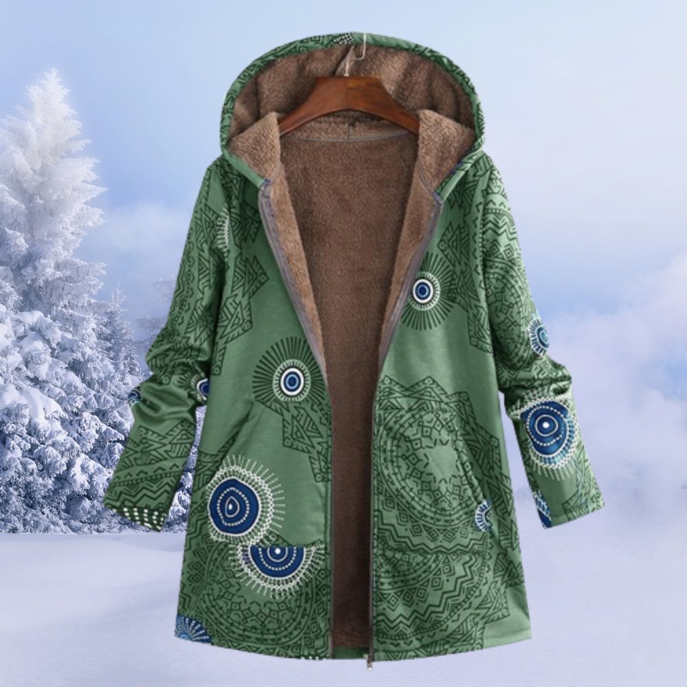 Anne - Cappotto invernale con cappuccio da donna in sherpa floreale