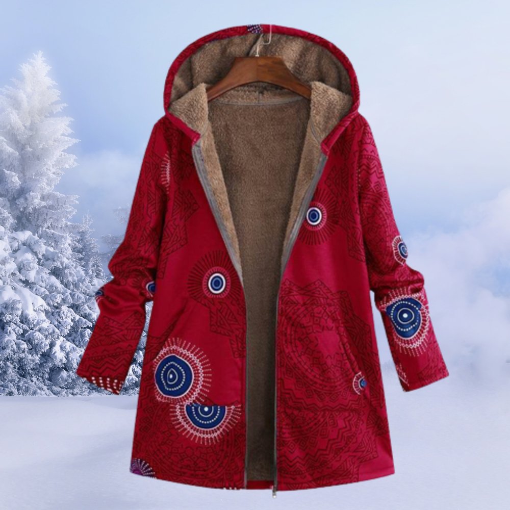 Anne - Cappotto invernale con cappuccio da donna in sherpa floreale