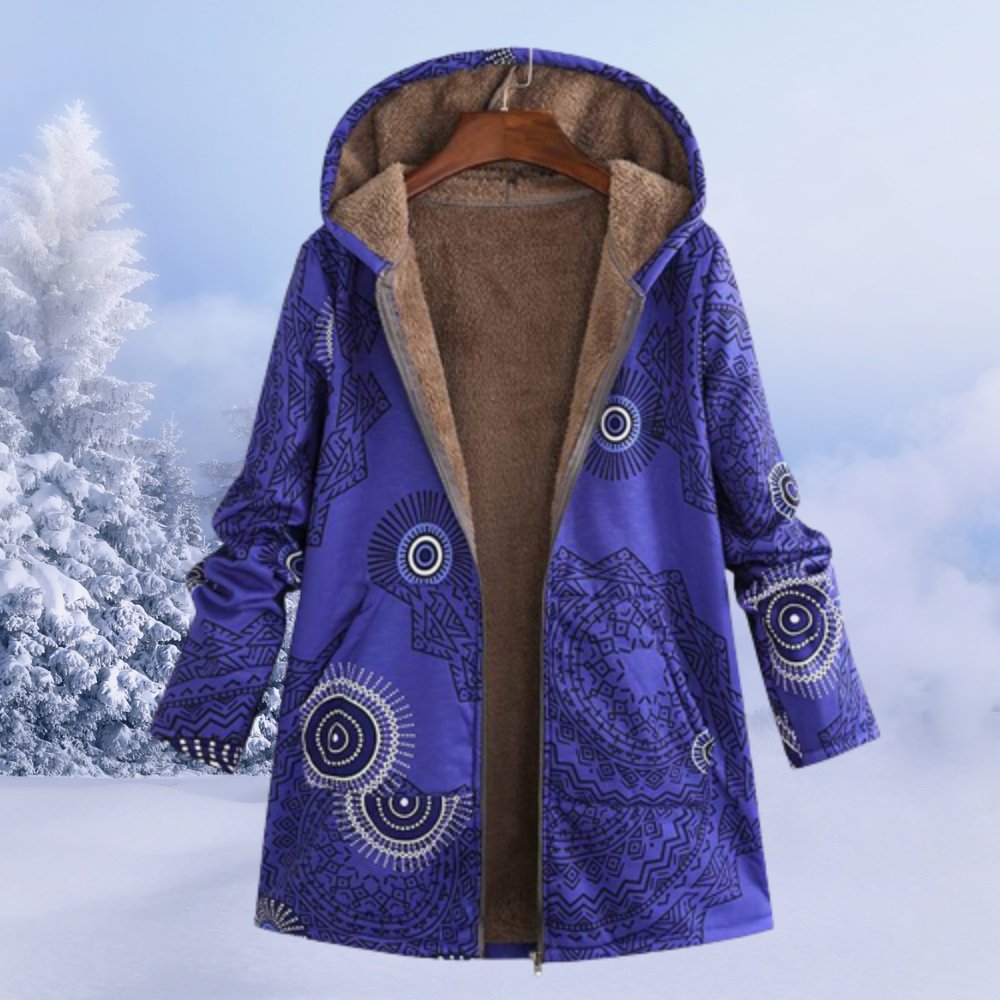 Anne - Cappotto invernale con cappuccio da donna in sherpa floreale
