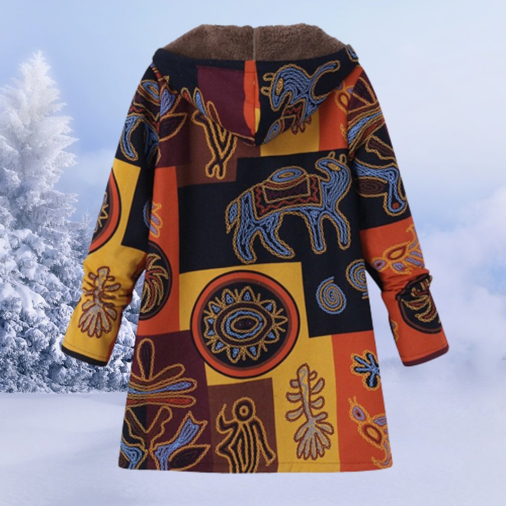 Anne - Cappotto invernale con cappuccio da donna in sherpa floreale
