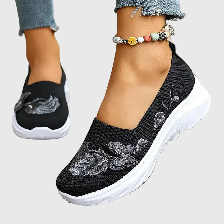 Quilla - Women's Knit Slip-On Shoes with Embroidered Detail
