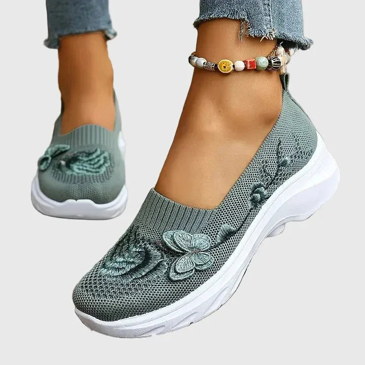Quilla - Women's Knit Slip-On Shoes with Embroidered Detail