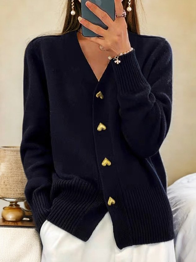 Women's Knit Cardigan with Decorative Gold Buttons - photo 1