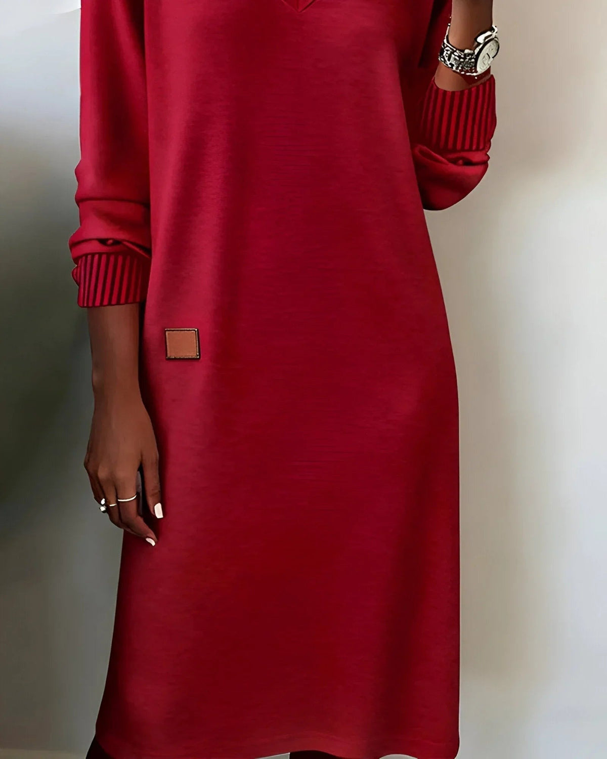 Rosalyn - Women's Knit Midi Dress with V-Neck