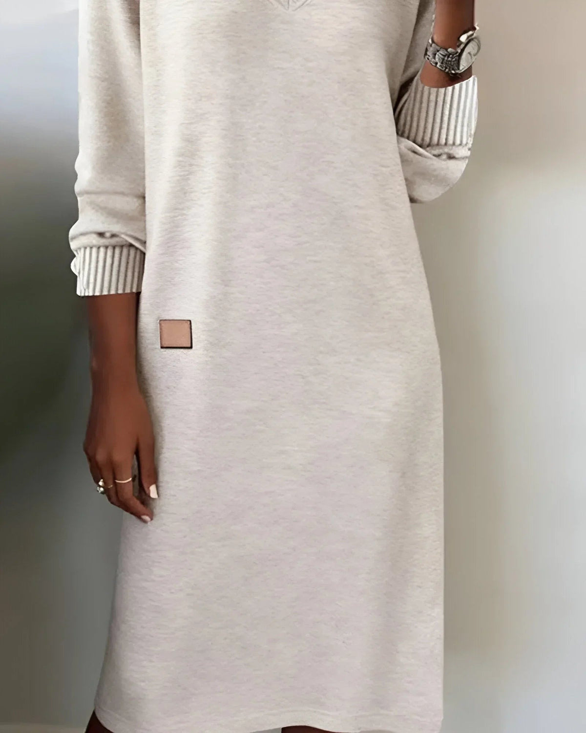 Rosalyn - Women's Knit Midi Dress with V-Neck