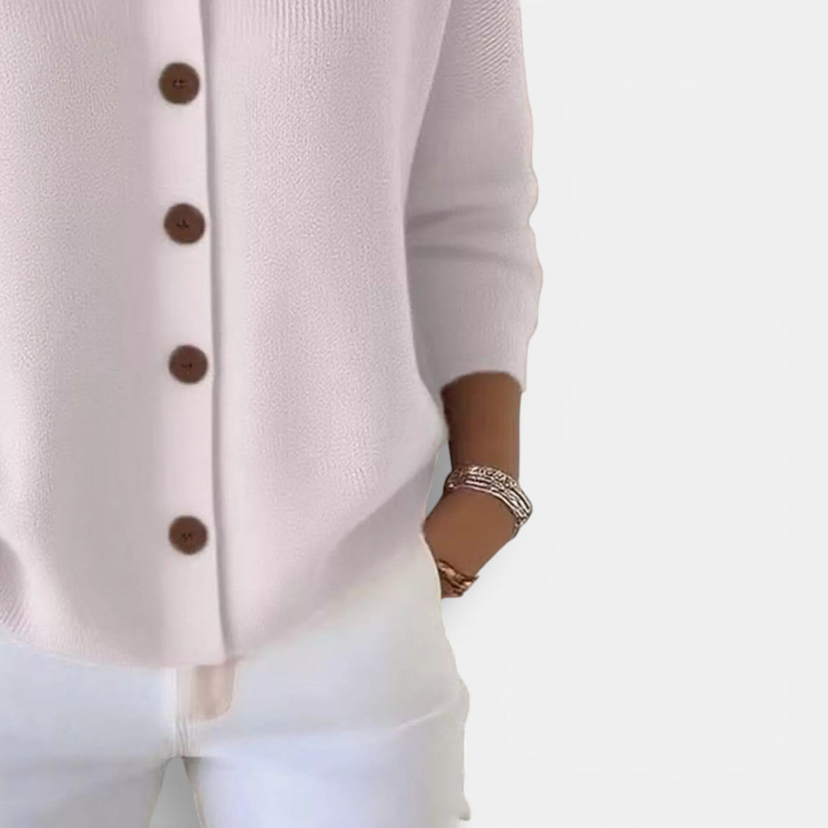 Women's Knitted Polo Blouse with Button Placket