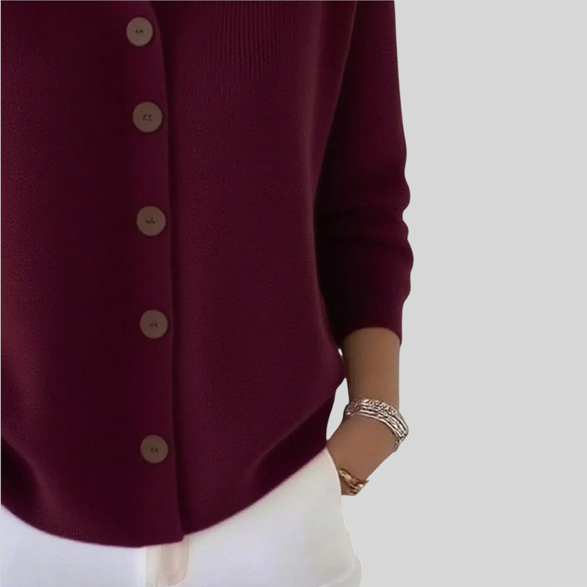 Women's Knitted Polo Blouse with Button Placket