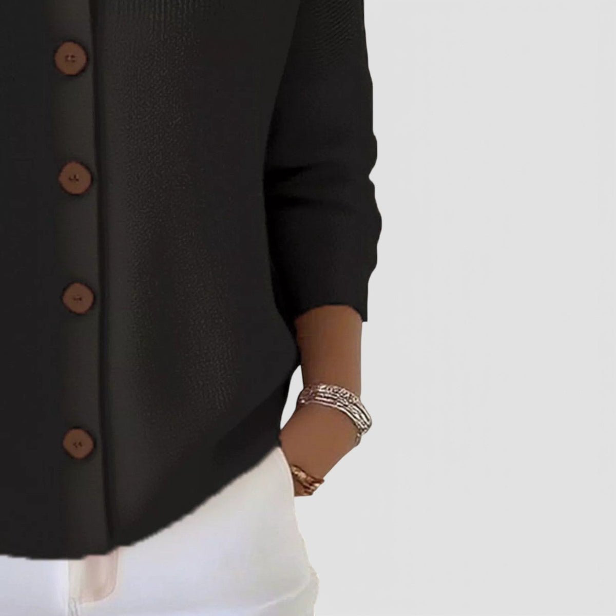 Women's Knitted Polo Blouse with Button Placket
