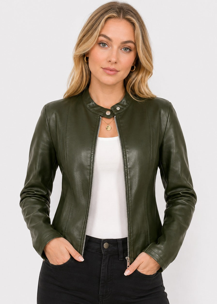 Women's Leather-Look Jacket with High Neck – view 16