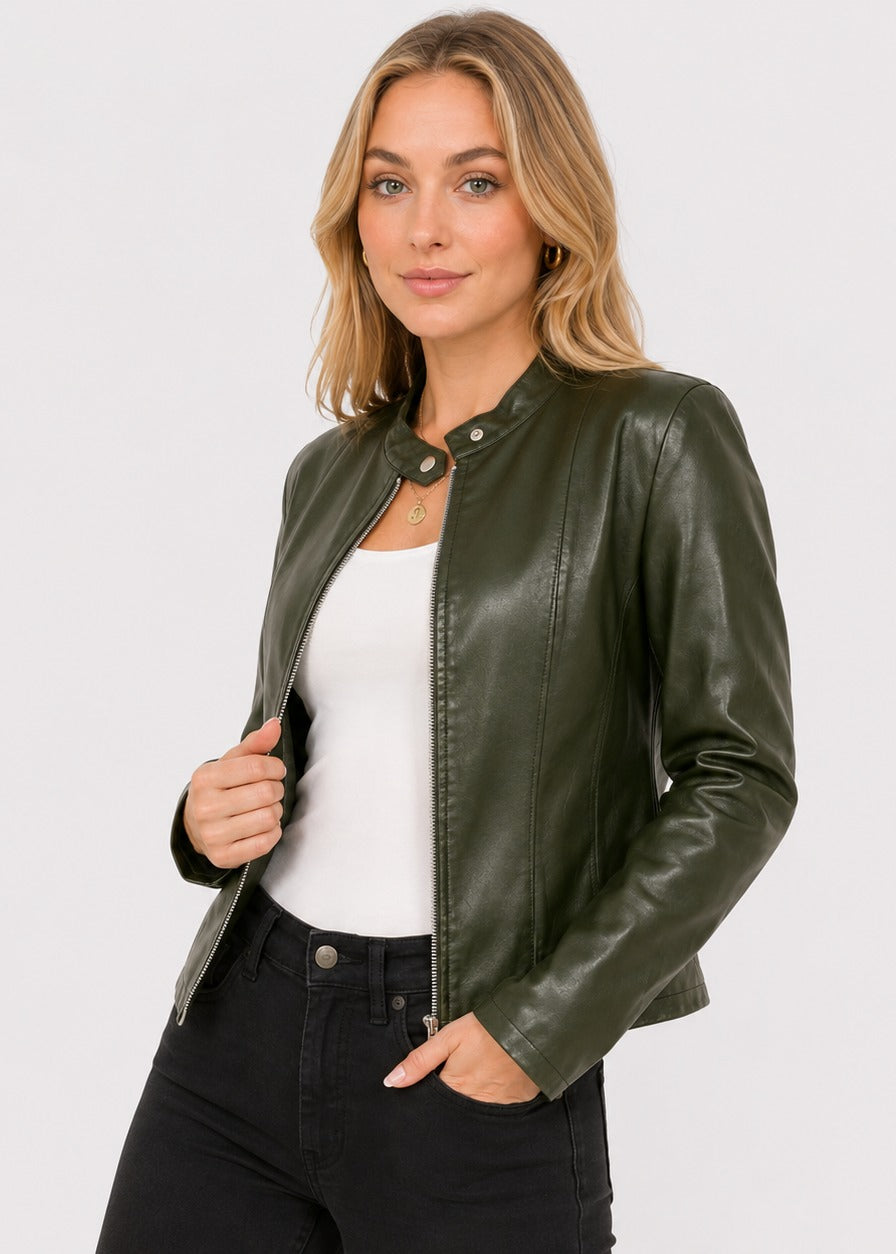 Women's Leather-Look Jacket with High Neck – view 17