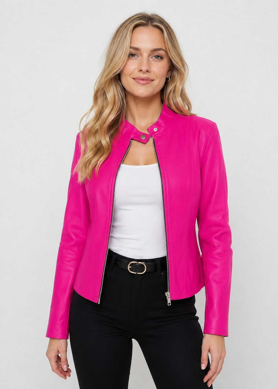 Women's Leather-Look Jacket with High Neck – view 22