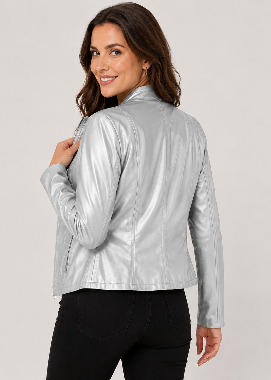 Women's Leather-Look Jacket with High Neck – view 27