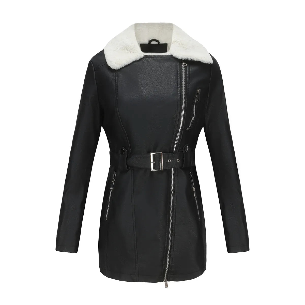 Wendy - Cappotto invernale da donna effetto pelle con colletto in peluche