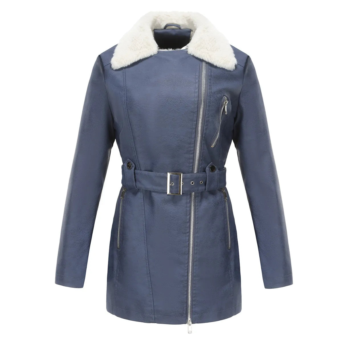Wendy - Cappotto invernale da donna effetto pelle con colletto in peluche