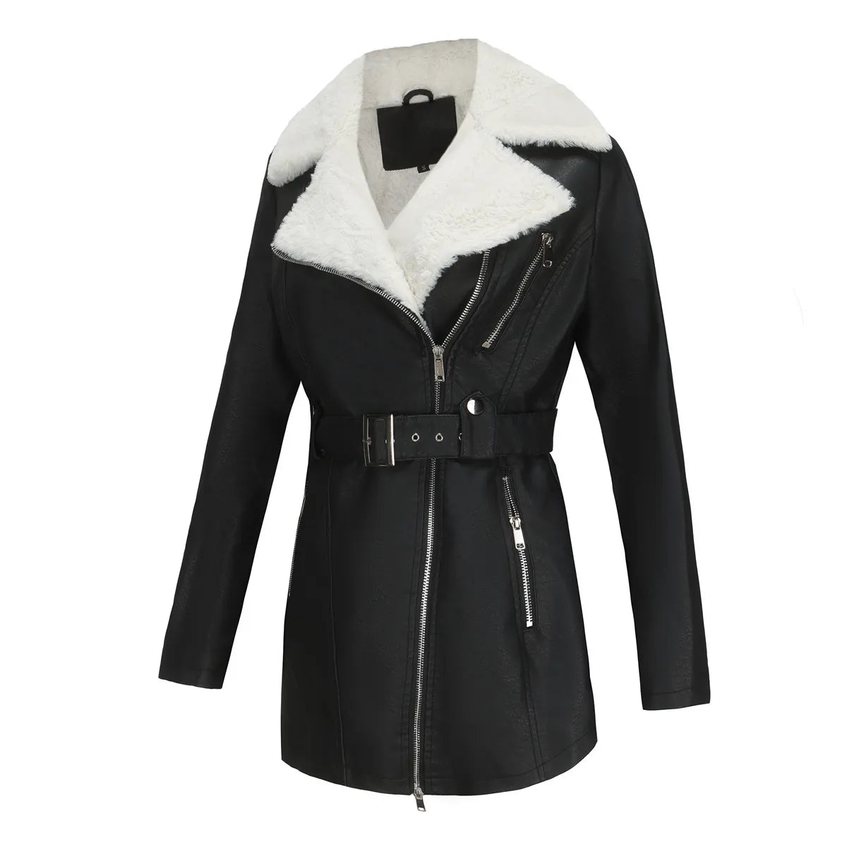 Wendy - Cappotto invernale da donna effetto pelle con colletto in peluche