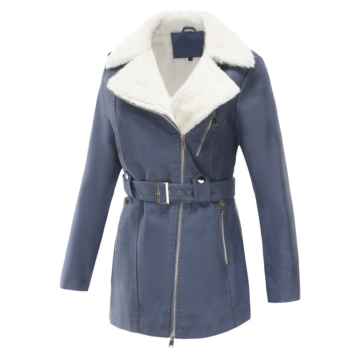 Wendy - Cappotto invernale da donna effetto pelle con colletto in peluche