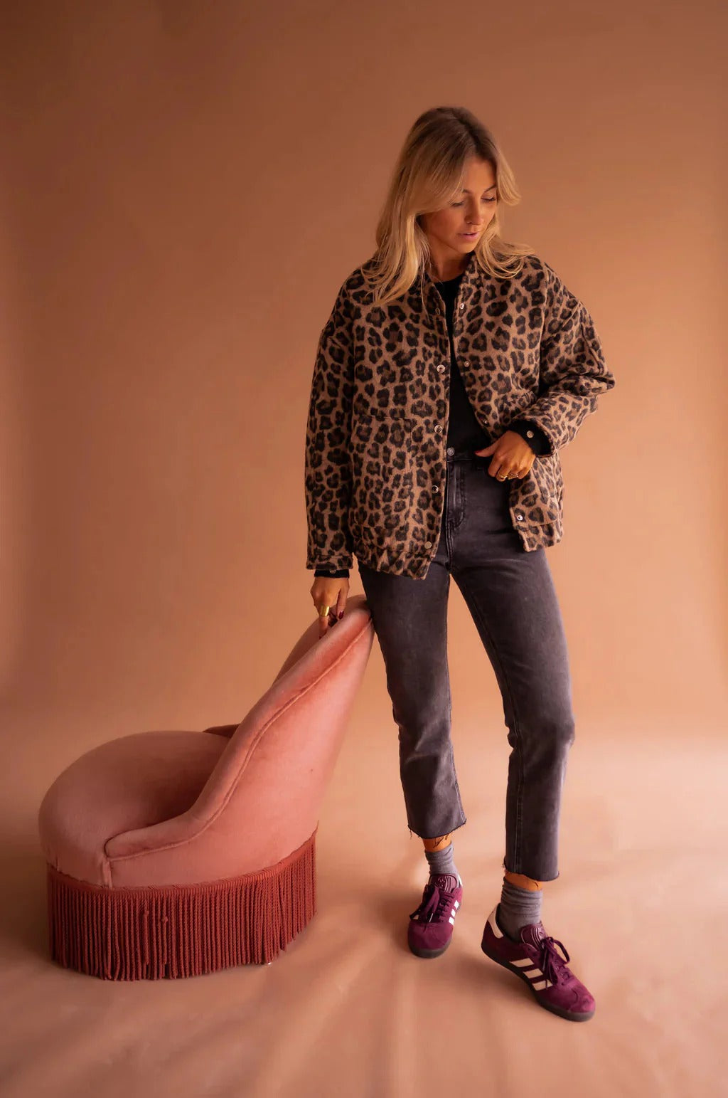 Women's Leopard Print Bomber Jacket with Press Studs - photo 3