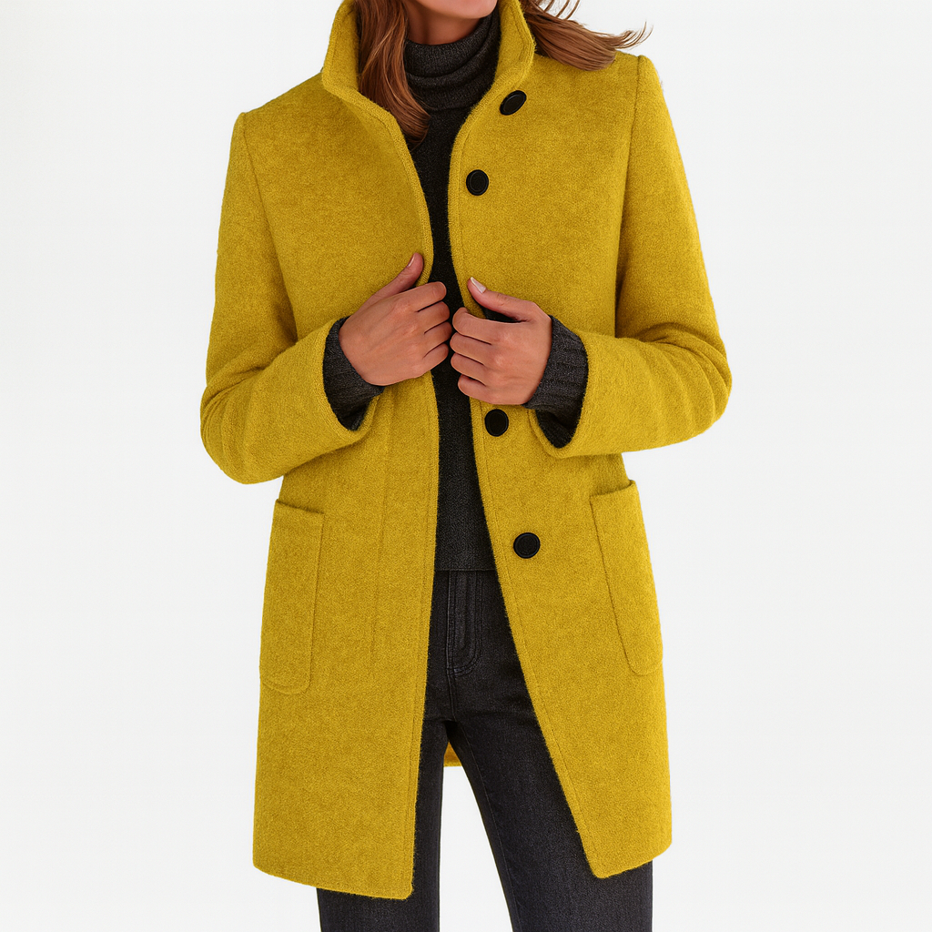 Minerva - Women's Long Coat with Button Front Stand Collar - photo 11