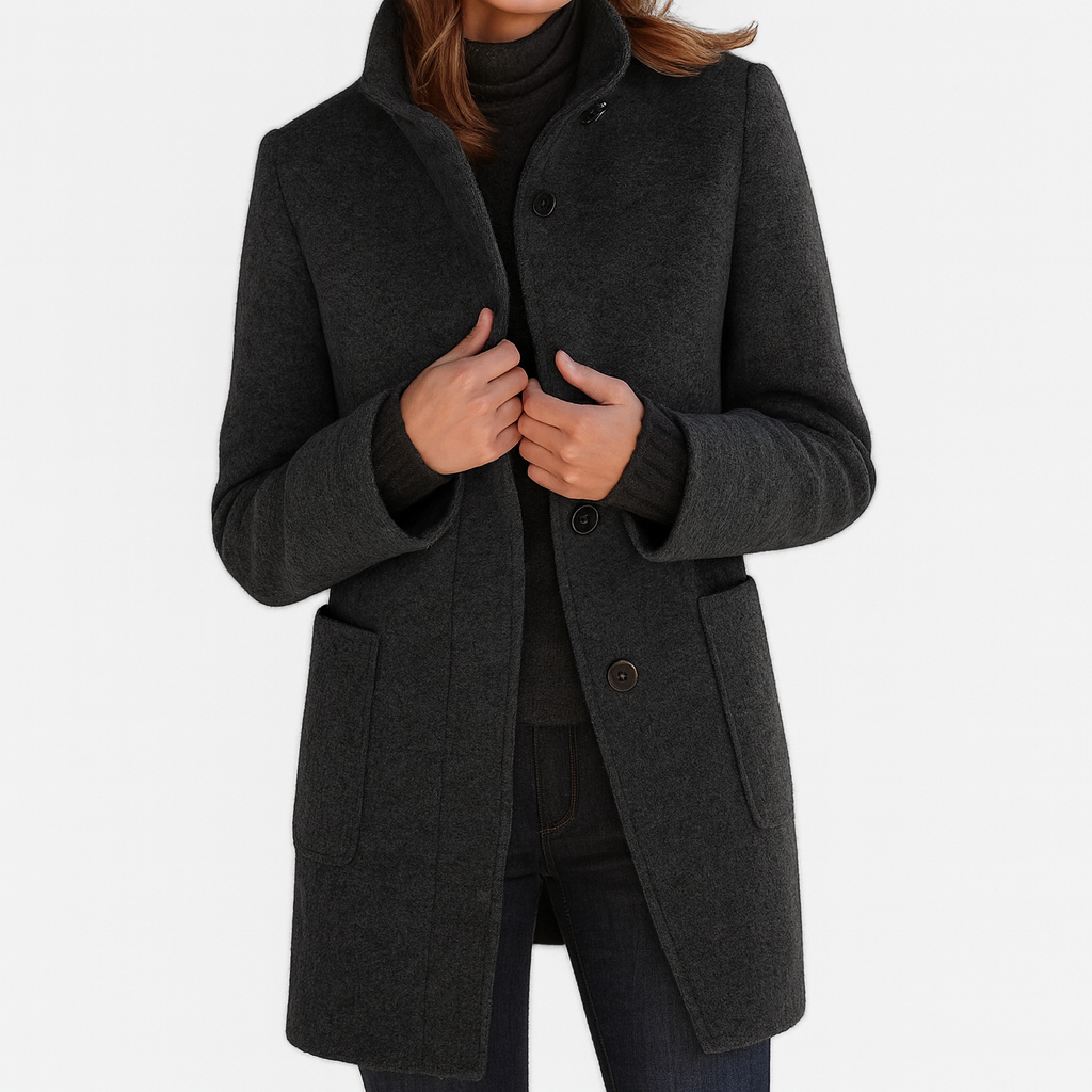 Minerva - Women's Long Coat with Button Front Stand Collar - photo 2