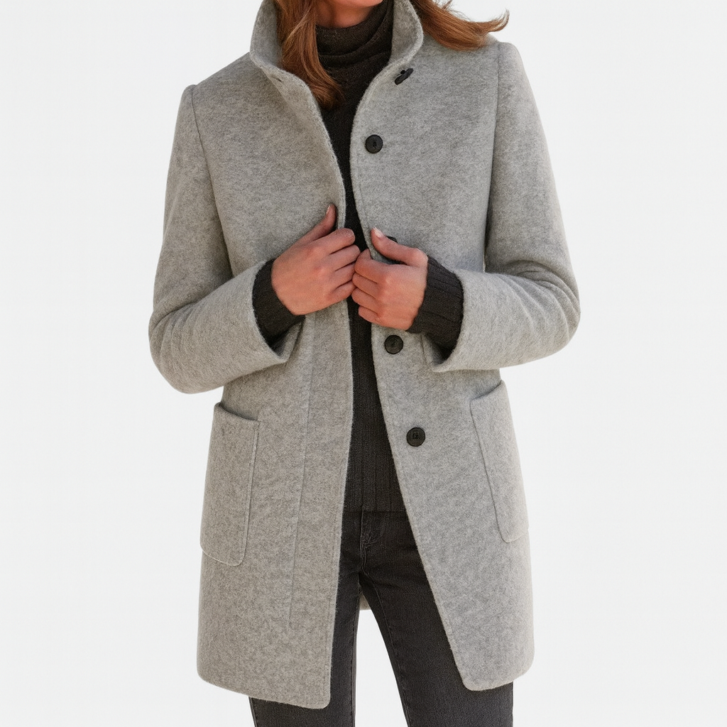 Minerva - Women's Long Coat with Button Front Stand Collar - photo 3
