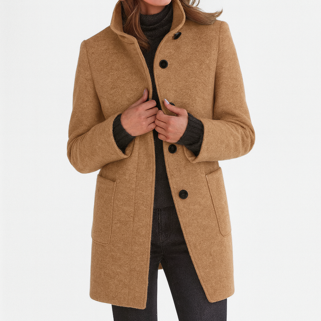 Minerva - Women's Long Coat with Button Front Stand Collar - photo 7