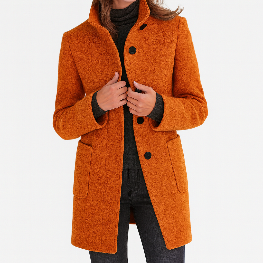 Minerva - Women's Long Coat with Button Front Stand Collar - photo 8