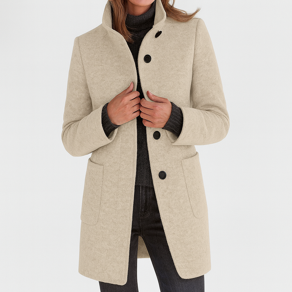 Minerva - Women's Long Coat with Button Front Stand Collar - photo 9
