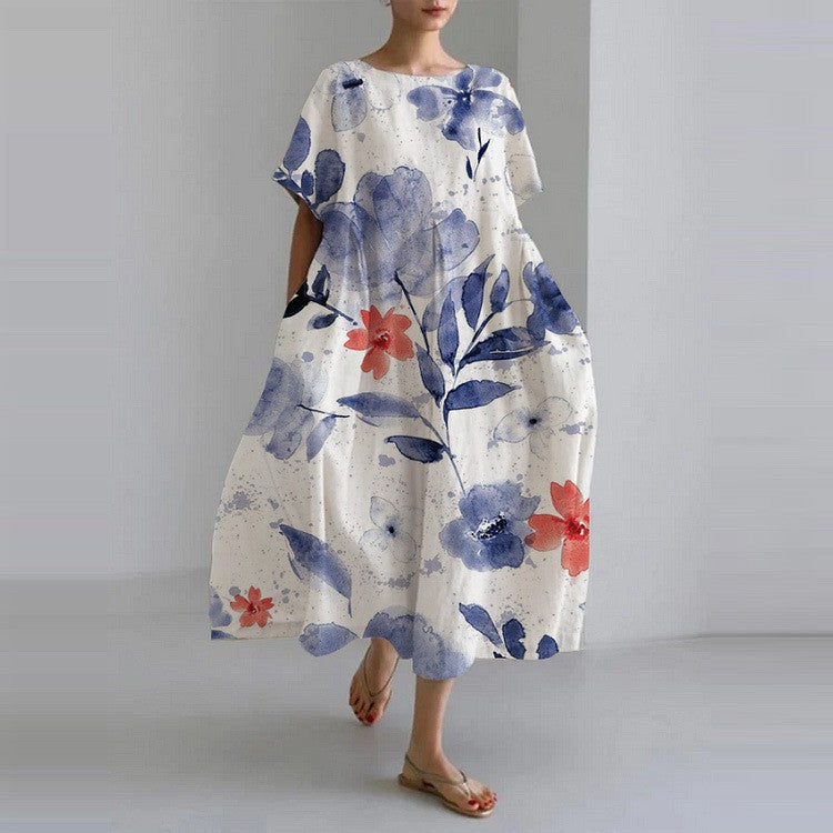 Women's Long Floral Dress in Breathable Cotton Linen - photo 2