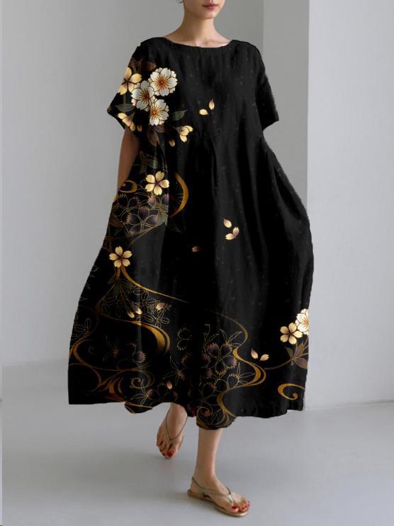 Women's Long Floral Dress in Breathable Cotton Linen - photo 5