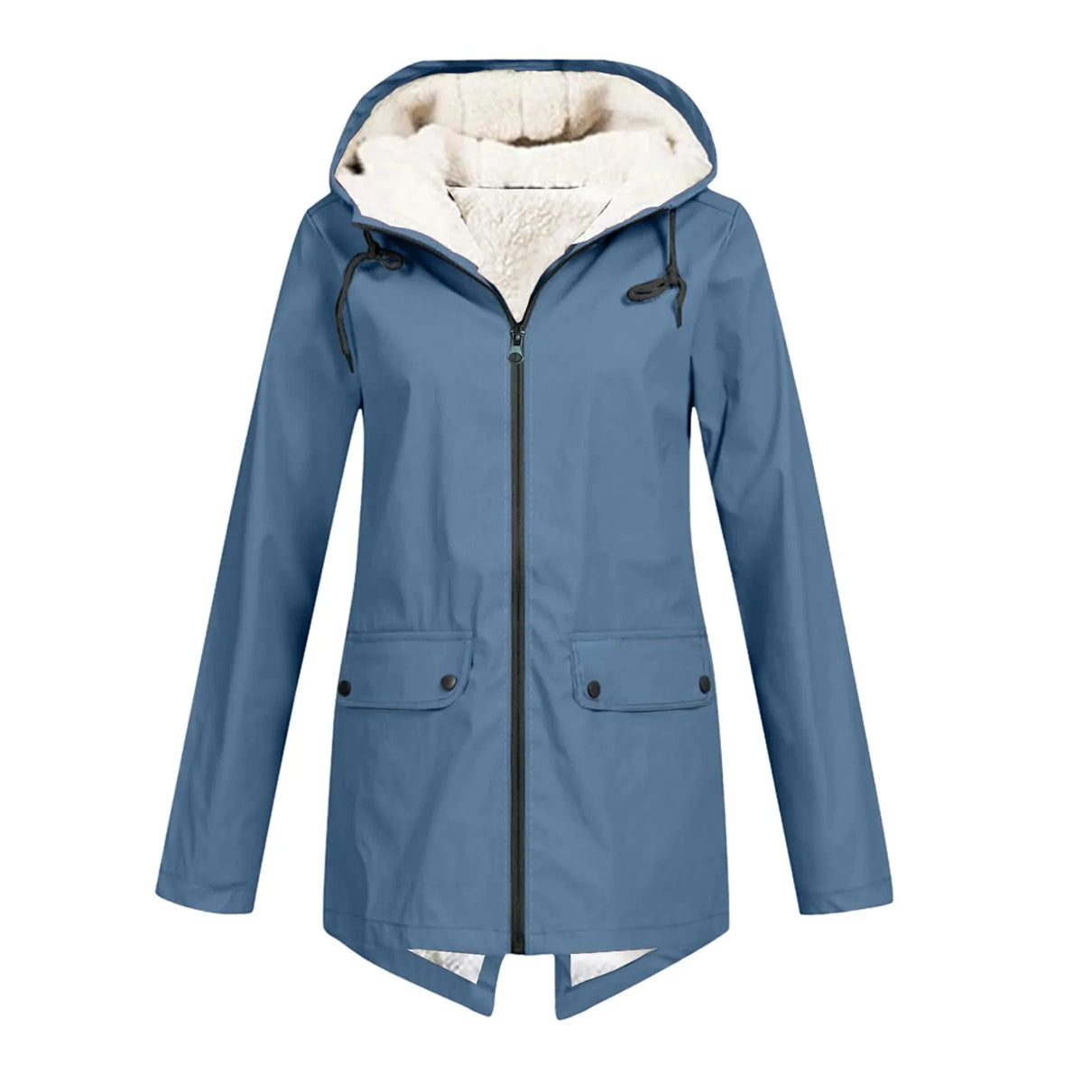 Women's Long Hooded Sherpa-Lined Jacket - Blue