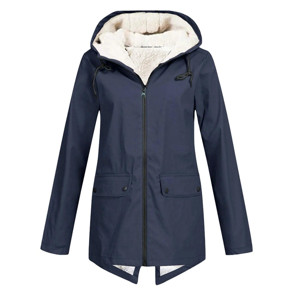 Women's Long Hooded Sherpa-Lined Jacket - Navy