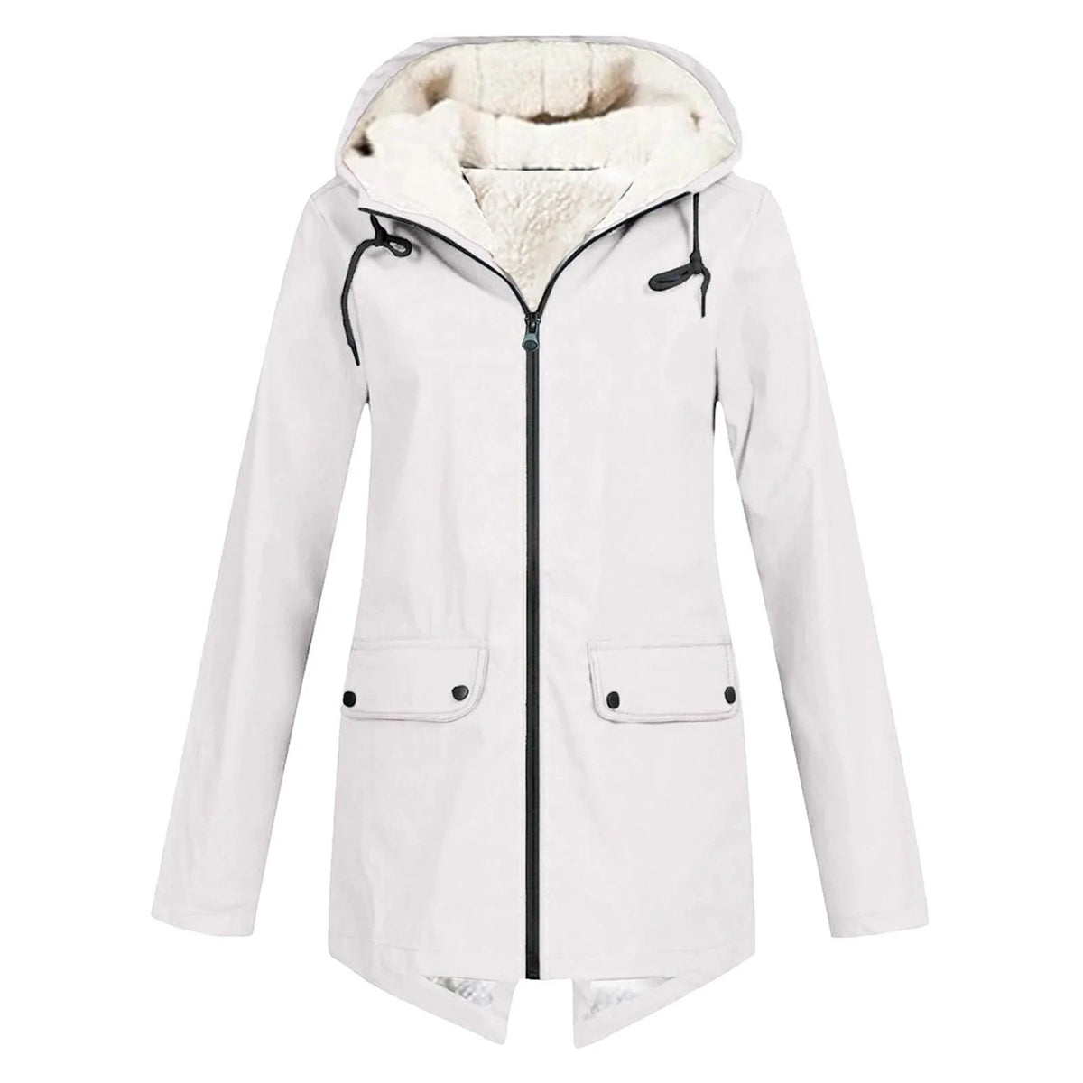 Women's Long Hooded Sherpa-Lined Jacket - White