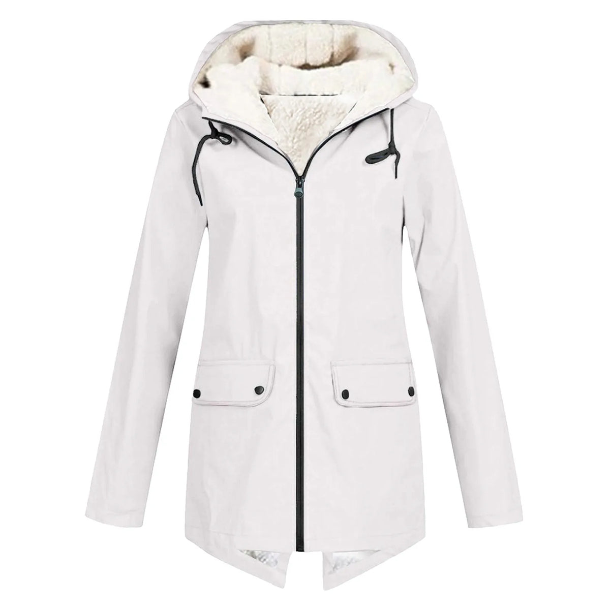 Women's Long Hooded Sherpa-Lined Jacket - White