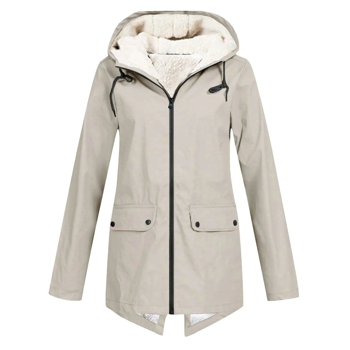 Women's Long Hooded Sherpa-Lined Jacket - Ivory